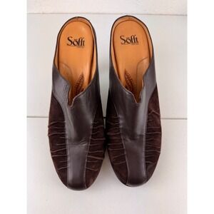 Söfft Womens Brown Leather‎ Suede Heeled Mules Slides Size 11M Boho Comfort Cozy
